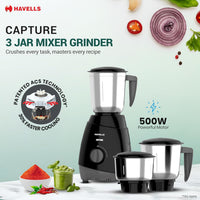 Havells FORCE 500 MG 3 JAR BLACK - Premium Food Preparation Appliance