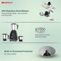 Havells FORCE 500 MG 3 JAR BLACK - Premium Food Preparation Appliance