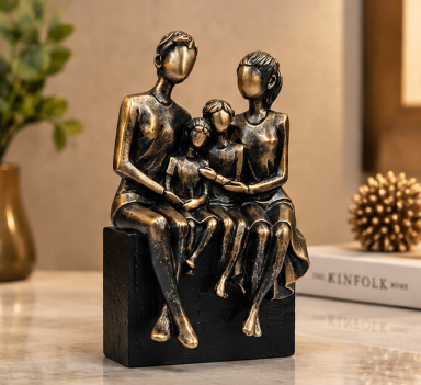 Anupam Antique Gold Family of Four Showpiece with Black Base | Premium Family Home & Office Décor