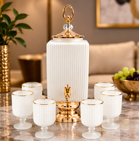 Anupam Premium White & Gold Beverage Dispenser Set with 6 Matching Glasses - Luxurious Home Decor & Glassware