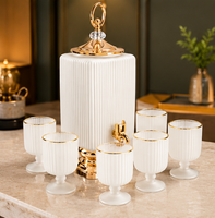 Anupam Premium White & Gold Beverage Dispenser Set with 6 Matching Glasses - Luxurious Home Decor & Glassware