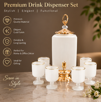 Anupam Premium White & Gold Beverage Dispenser Set with 6 Matching Glasses - Luxurious Home Decor & Glassware