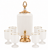 Anupam Premium White & Gold Beverage Dispenser Set with 6 Matching Glasses - Luxurious Home Decor & Glassware