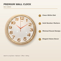 Anupam Premium Gold & White Round Wall Clock with Raised Number Dial for Living Room, Bedroom & Office Decor - features