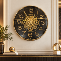 Anupam Luxury Black & Gold Gear Design Round Wall Clock with Bold Numbers for Living Room & Office Decor - main