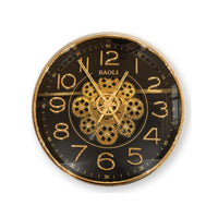 Anupam Luxury Black & Gold Gear Design Round Wall Clock with Bold Numbers for Living Room & Office Decor - white background