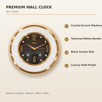 Anupam Luxury Black, White & Gold Crystal Accent Round Wall Clock for Living Room, Bedroom & Office Decor - features