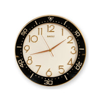 Anupam Premium Black & White Round Wall Clock with Gold Number Markers for Living Room, Bedroom & Office Decor - white background