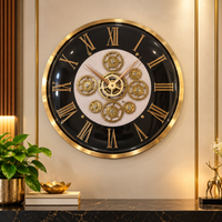 Anupam Premium Black & Gold Roman Numeral Gear Design Wall Clock for Living Room, Office & Luxury Home Decor - main