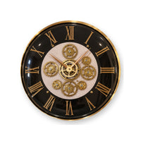 Anupam Premium Black & Gold Roman Numeral Gear Design Wall Clock for Living Room, Office & Luxury Home Decor - white background