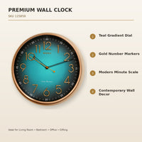Anupam Premium Teal Blue & Gold Round Wall Clock with Modern Number Dial for Living Room, Bedroom & Office Decor - features