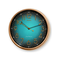 Anupam Premium Teal Blue & Gold Round Wall Clock with Modern Number Dial for Living Room, Bedroom & Office Decor - white background