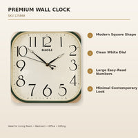 Anupam Premium Green & White Square Wall Clock with Large Numbers for Living Room, Bedroom, Kitchen & Office Decor - features