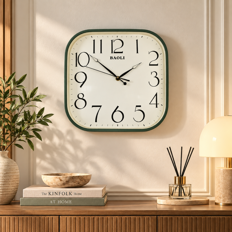 Anupam Premium Green & White Square Wall Clock with Large Numbers for Living Room, Bedroom, Kitchen & Office Decor - main
