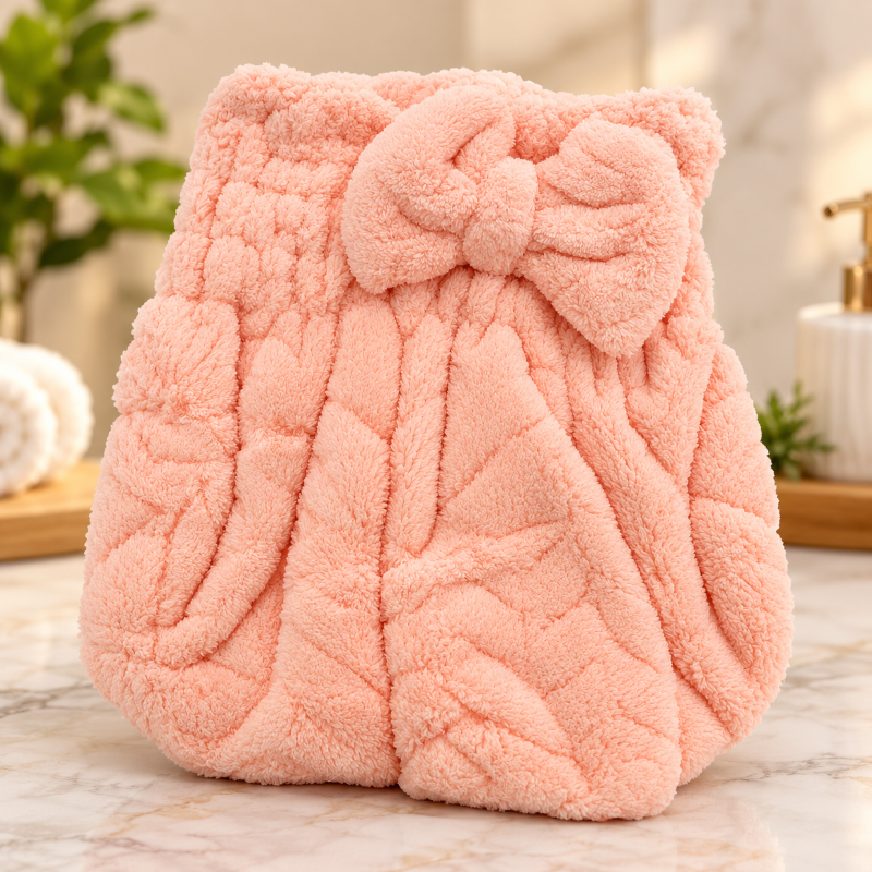 Anupam premium microfiber hair drying towel cap pink bow design