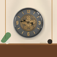 Anupam Premium Grey & Gold Decorative Gear Design Round Wall Clock with Bold Markers for Living Room & Office Decor - usage