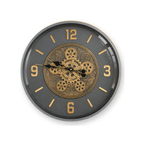 Anupam Premium Grey & Gold Decorative Gear Design Round Wall Clock with Bold Markers for Living Room & Office Decor - white background