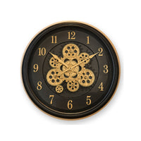 Anupam Luxury Black & Gold Exposed Gear Design Round Wall Clock with Large Numbers for Living Room & Office Decor - white background
