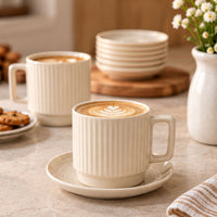Anupam ivory ceramic cup saucer lifestyle view