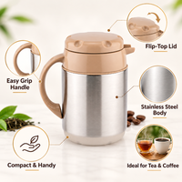 Anupam stainless steel mug flip-top lid easy grip handle features