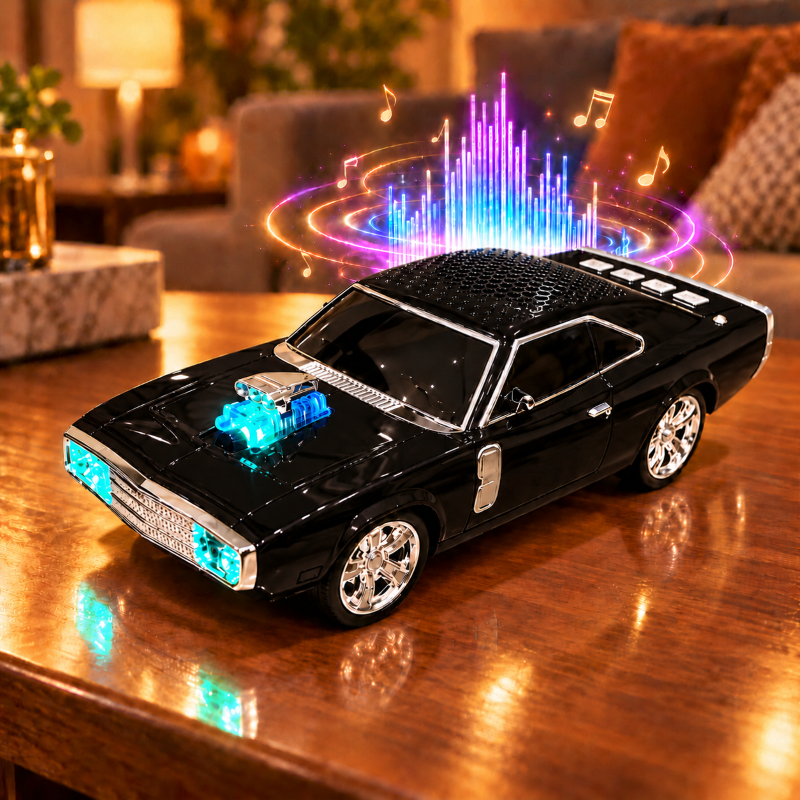 Black retro muscle car 10W wireless Bluetooth speaker lifestyle with music effects