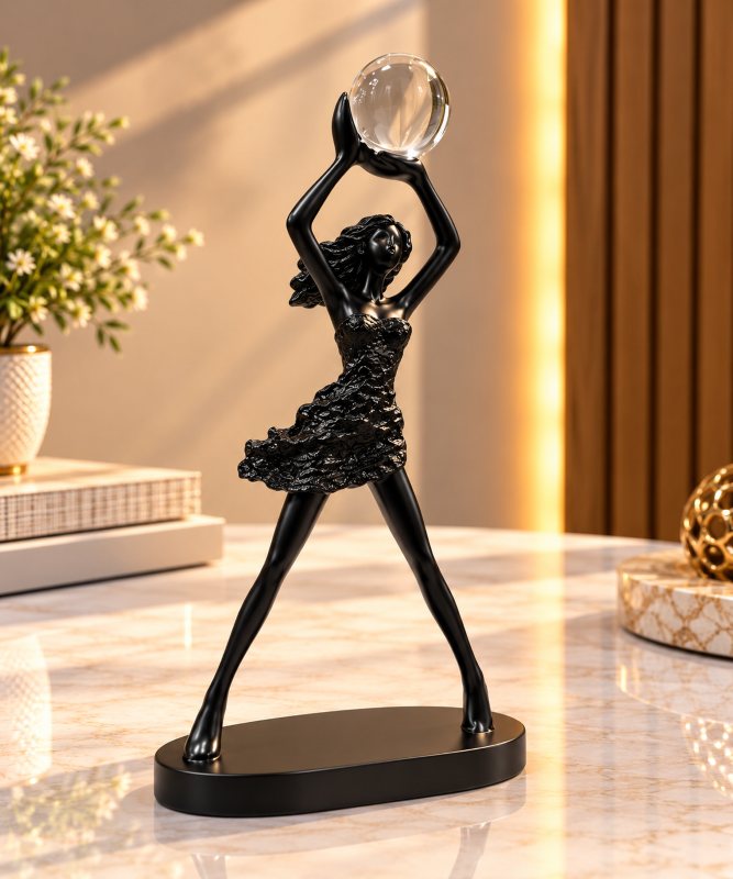 Anupam modern abstract woman bust figurine matte black and gold front view
