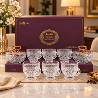 Anupam Premium Imported Crystal Glass Jar & Mug Set of 8 | 2 Golden Airtight Storage Jars with Lids & 6 Designer Glass Coffee Mugs | Luxury Transparent Glassware Set for Tea, Coffee, Sugar, Dry Fruits, Kitchen & Festive Gifting