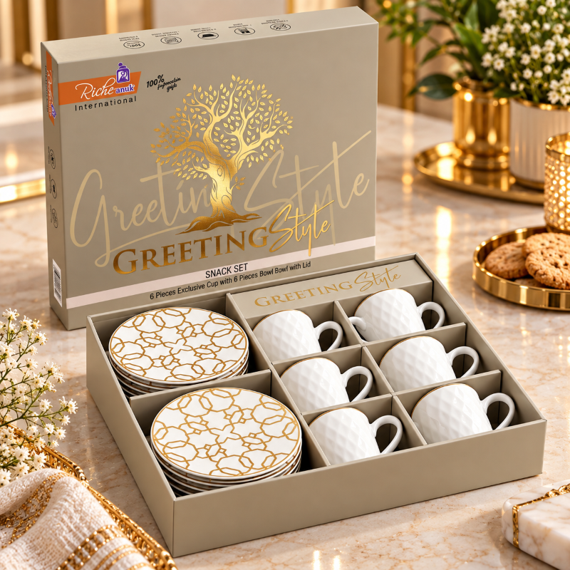 Anupam Premium Ceramic Tea Cup & Plate Set of 8 | 6 Cups & 2 Plates | Elegant Coffee & Tea Set