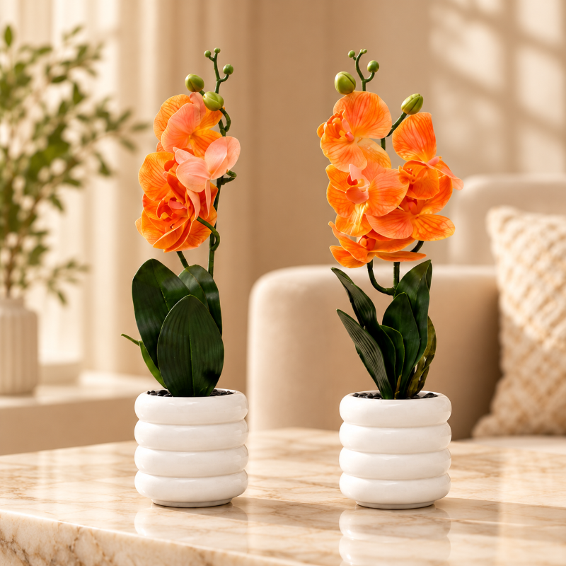 Premium Artificial Graceful Flower Pot set Home Decor, Decorative Home Item / Tabletop Statue / Luxury Flower Showpiece for Living Room, Office & Gifting