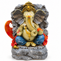 Anupam Premium Lord Ganesha Decorative Idol with Rock-Style Backdrop | Premium Polyresin Showpiece for Home & Office Decor