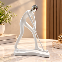 Anupam Modern Abstract Thinking Man Figurine with Metallic Silver Sphere Black Polyresin Art Showpiece for Home & Office Decor