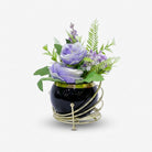 Artificial Purple Rose Flower Pot in Black & Gold Ceramic Base, Multicolour Decorative Flower Plant for Home Décor, Table Décor & Gifting