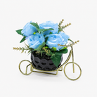 Artificial Blue Rose Flower Pot in Bicycle Stand, Multicolour Ceramic Decorative Flower Plant for Home Décor & Gifting