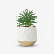 Artificial Green Succulent Plant in White Gold Pot / Decorative Table Plant / Home Decor Planter