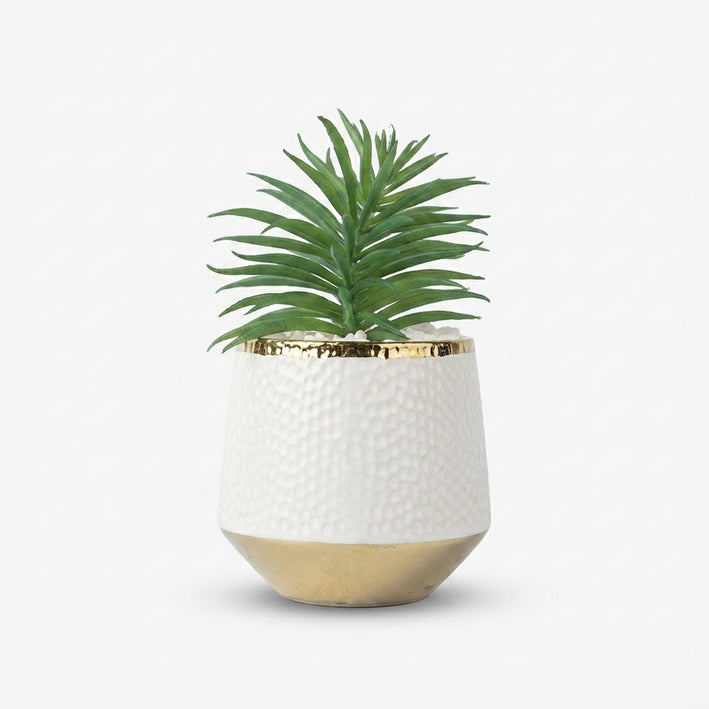 Artificial Green Succulent Plant in White Gold Pot / Decorative Table Plant / Home Decor Planter
