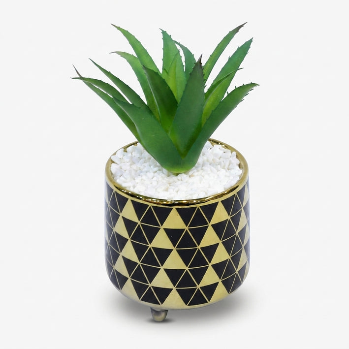 Artificial Green Succulent Plant in Geometric Pot / Decorative Table Plant / Home Decor Planter