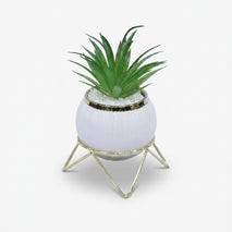 Artificial Green Succulent Plant in White Pot with Gold Stand / Decorative Table Planter / Home Decor Pot