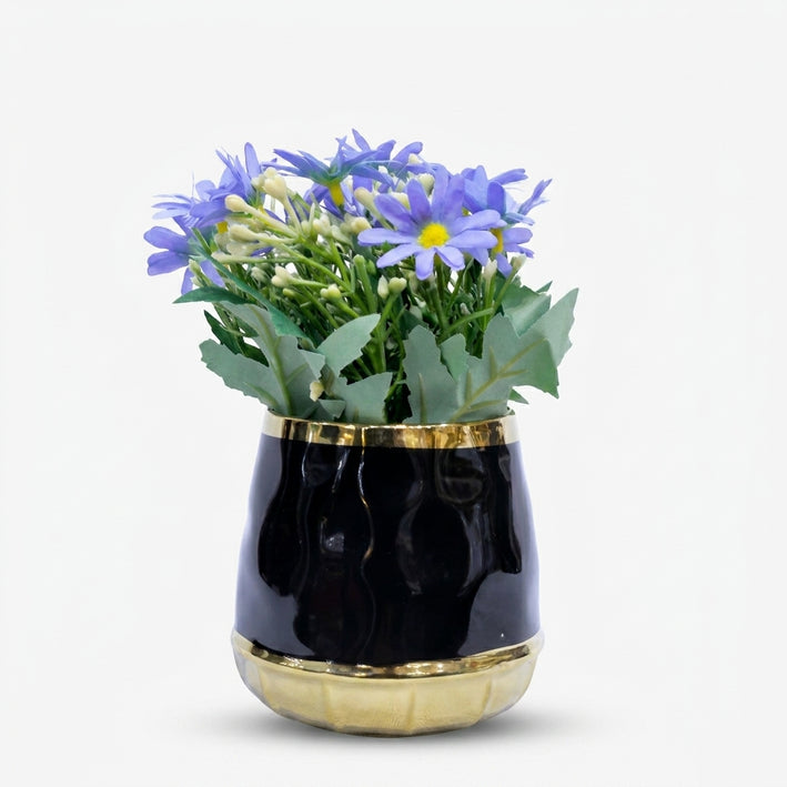 Artificial Purple Daisy Flower Pot, Multicolour Ceramic Decorative Plant for Home Décor, Table Décor & Gifting