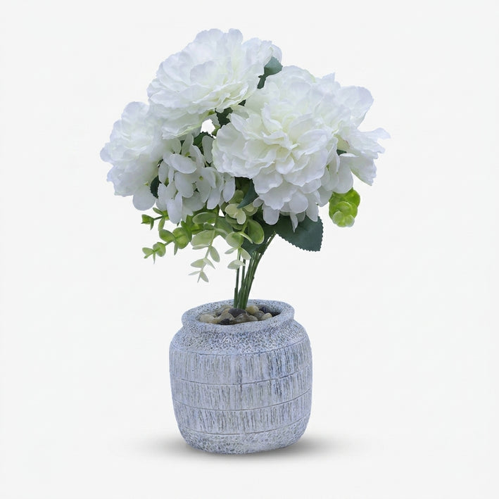 Artificial White Flower Pot / Decorative White Floral Arrangement / Home Decor Flower Pot
