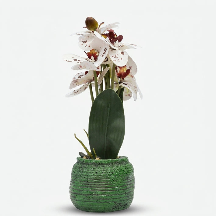 Artificial White Orchid Flower Pot / Decorative Orchid Arrangement / Home Decor Flower Pot