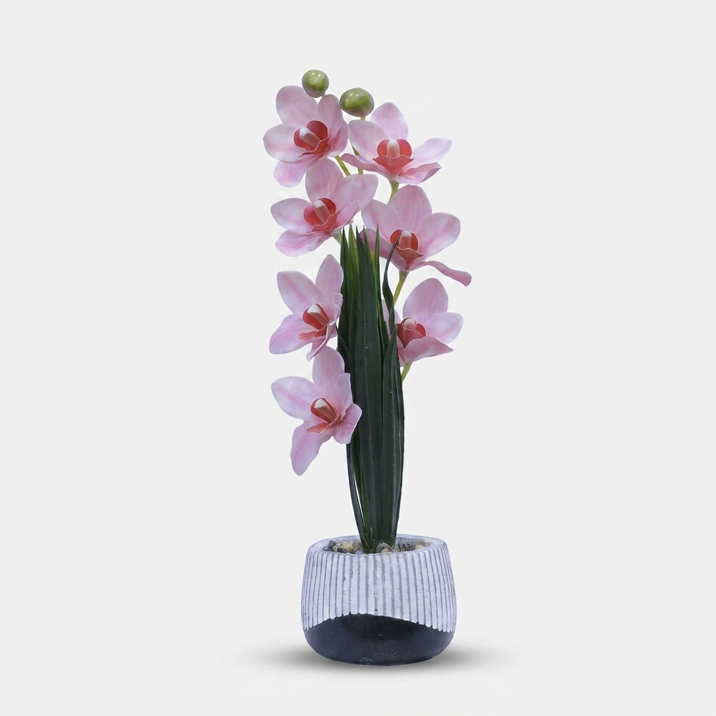 Artificial Pink Orchid Flower Pot / Decorative Tall Orchid Arrangement / Home Decor Flower Pot