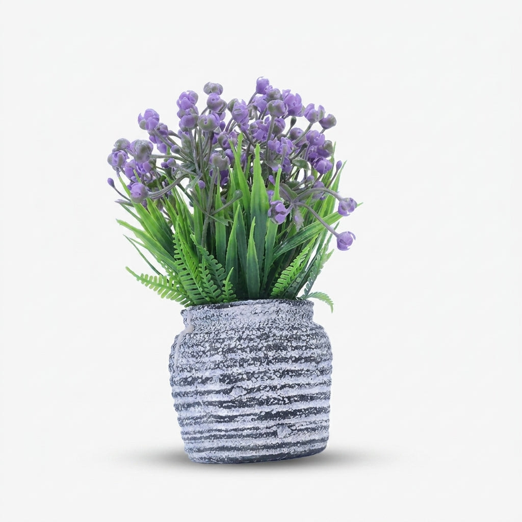 Anupam Artificial Purple Flower Plant in Textured Ceramic Pot, Multicolour Decorative Plant for Home Décor, Table Décor & Gifting