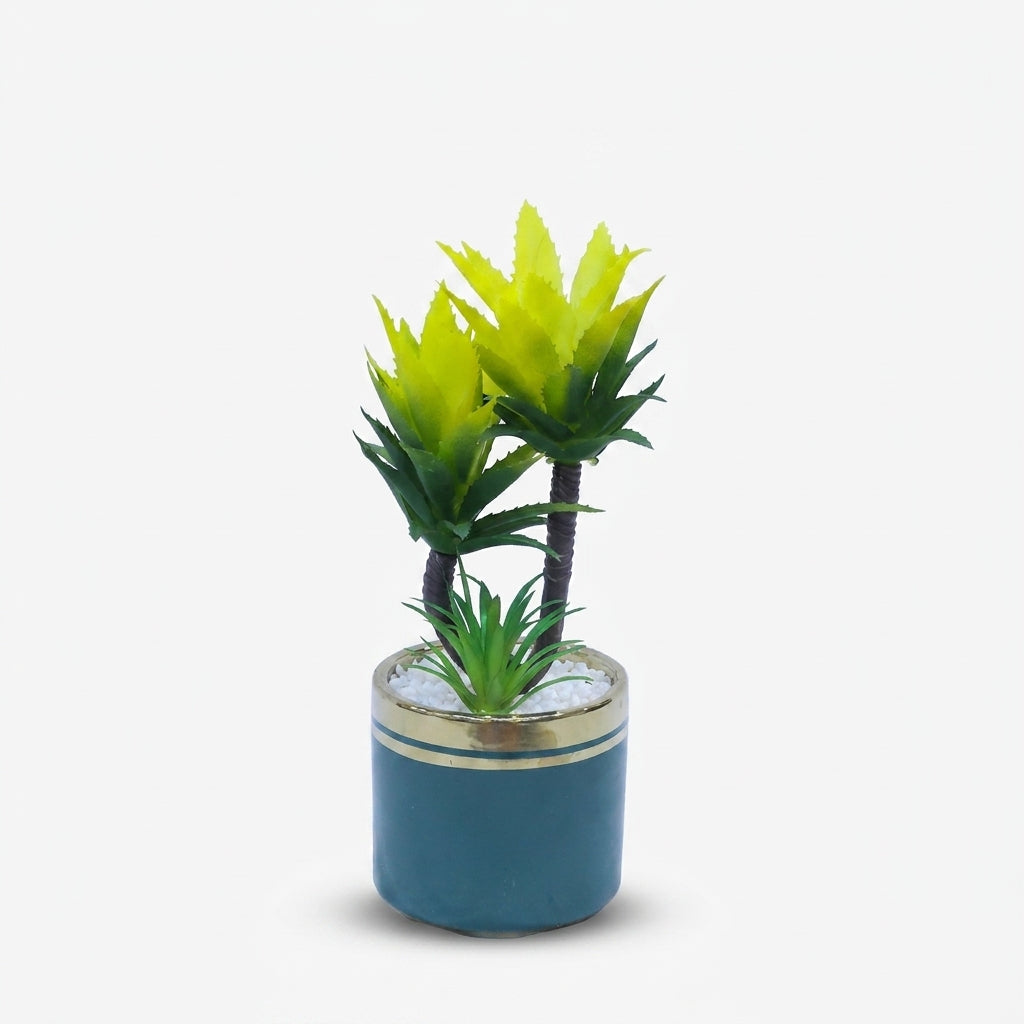 Anupam Artificial Blue Rose Flower Pot with Black & Gold Ceramic Base, Multicolour Decorative Flower Plant for Home Décor & Gifting