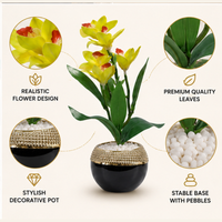 Premium Artificial Beautiful Flower Pot Home Decor, Decorative Home Item / Tabletop Statue / Luxury Flower Showpiece for Living Room, Office & Gifting