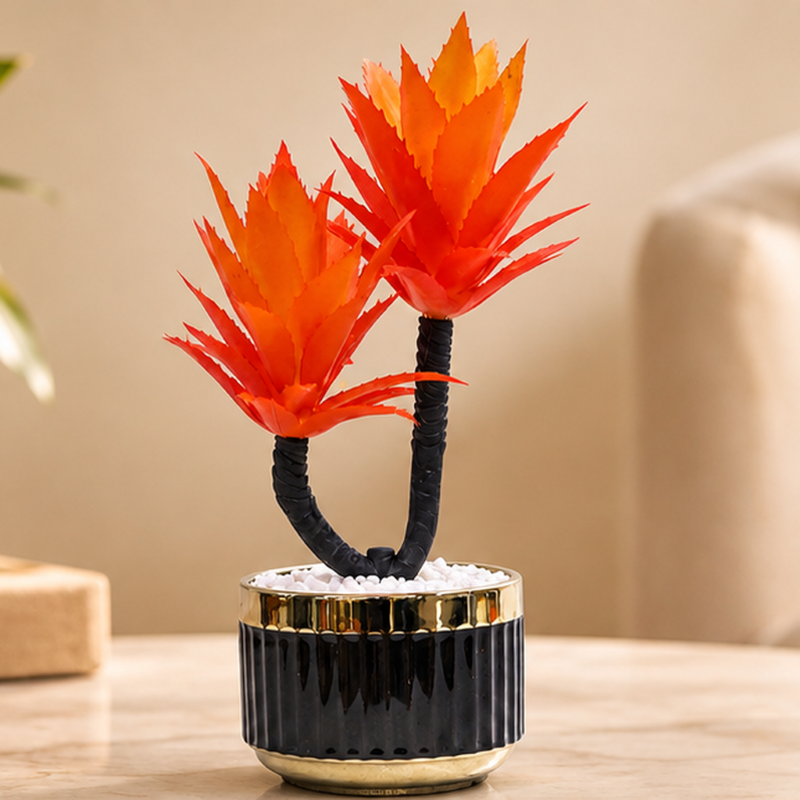 Premium Artificial Beautiful Flower Pot Home Decor, Decorative Home Item / Tabletop Statue / Luxury Flower Showpiece for Living Room, Office & Gifting