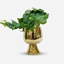 Artificial Green Leaf Plant in Golden Ceramic Pot, Decorative Plant for Home Décor, Table Décor & Gifting