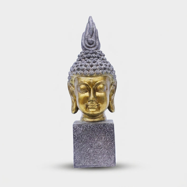 Premium Elegant Decorative Buddha Head Statue Gold & Grey Finish for Home Office Decor