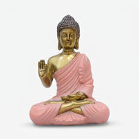 Lord Buddha Sitting Statue in Pink Robe, Multicolour Resin Decorative Showpiece for Home Décor & Meditation Décor