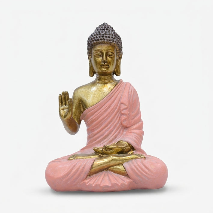 Premium Exquisite Meditating Buddha Statue with Pink Robe & Gold Finish for Home Decor