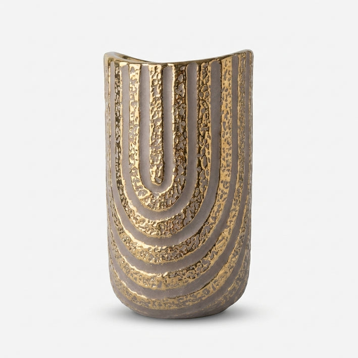 Premium Stunning Decorative Gold & Grey Textured Ceramic Vase for Home Office Decor